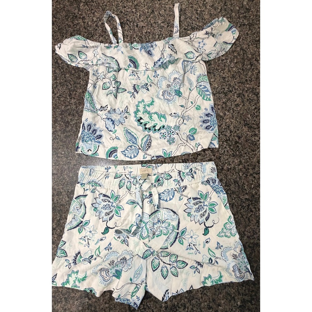 Loft Outlet Floral Paisley 2 Piece Set Off Shoulder Top Tie Front Shorts Size 12
